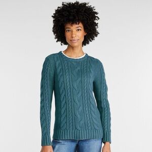 LL Bean Double L Cable Knit cotton Crewneck long sleeve sweater